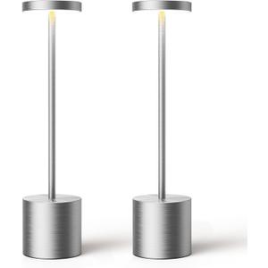 SAKRINGT Cordless Table Lamps Rechargeable,6000mAh Portable Battery Operated LED Table Light for Restaurant Outdoor 2 Pack Silver