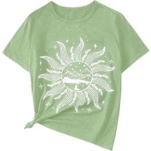SOLY HUX Graphic Tees for Girl Floral Print Short Sleeve Round Neck T Shirts Tops (Green)