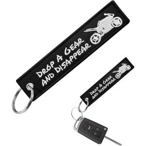 Personalized Keychain, Embroidery Double Sided Key Chain Tag, Customized Car Scooter Key Chain Luggage Tag for Men (DROP A GEAR)