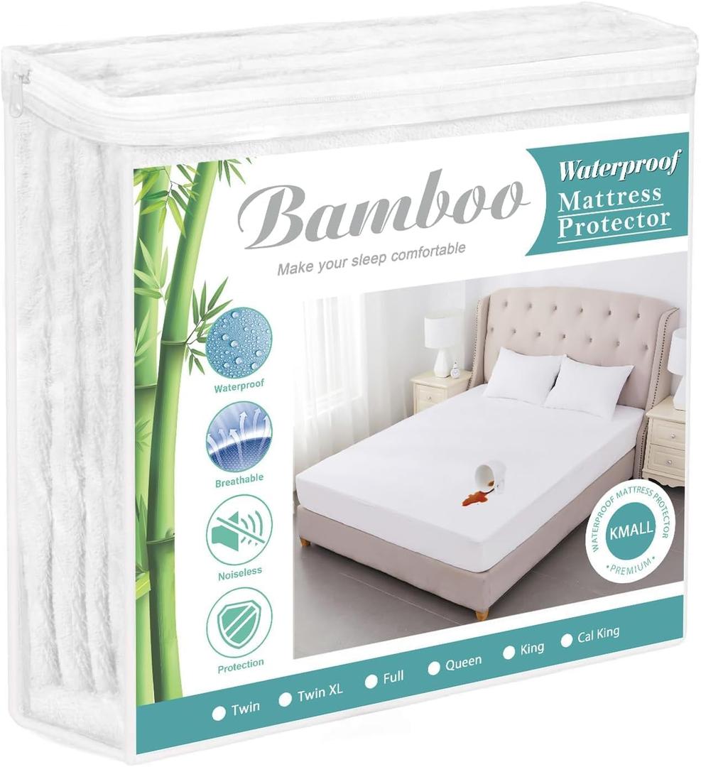 King Size Cooling Waterproof Mattress Protector Pad Cover, Breathable Fitted Sheet Style Deep Pocket-Noiseless,Vinyl,PVC Free,Waterproof Bed Matress Cover Washable for Home, Bedroom, Hotel