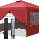 GDY 10x10 Easy Set Up Camping Canopy, Pop Up Tent with 4 Piece Sidewalls, Easy Up Canopy for Events, Parties, Gatherings, Camping, Red.