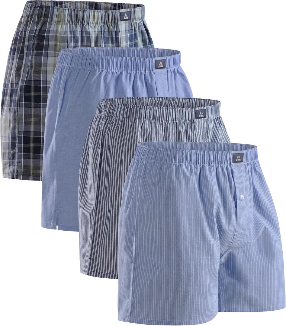 DANISH ENDURANCE Men's 100% Cotton Woven Boxers (4 &Pack) Loose Fit, Breathable & Lightweight Comfort (Blue, XL)