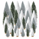 Yahpetes Christmas Trees 35 Pcs Artificial Sisal Trees Bottle Brush Trees Blue-Green Sisal Trees with Wood Base, Tabletop Xmas Trees for Christmas Decoration and Display, 4 Sizes(Blue-Green 35Pcs)