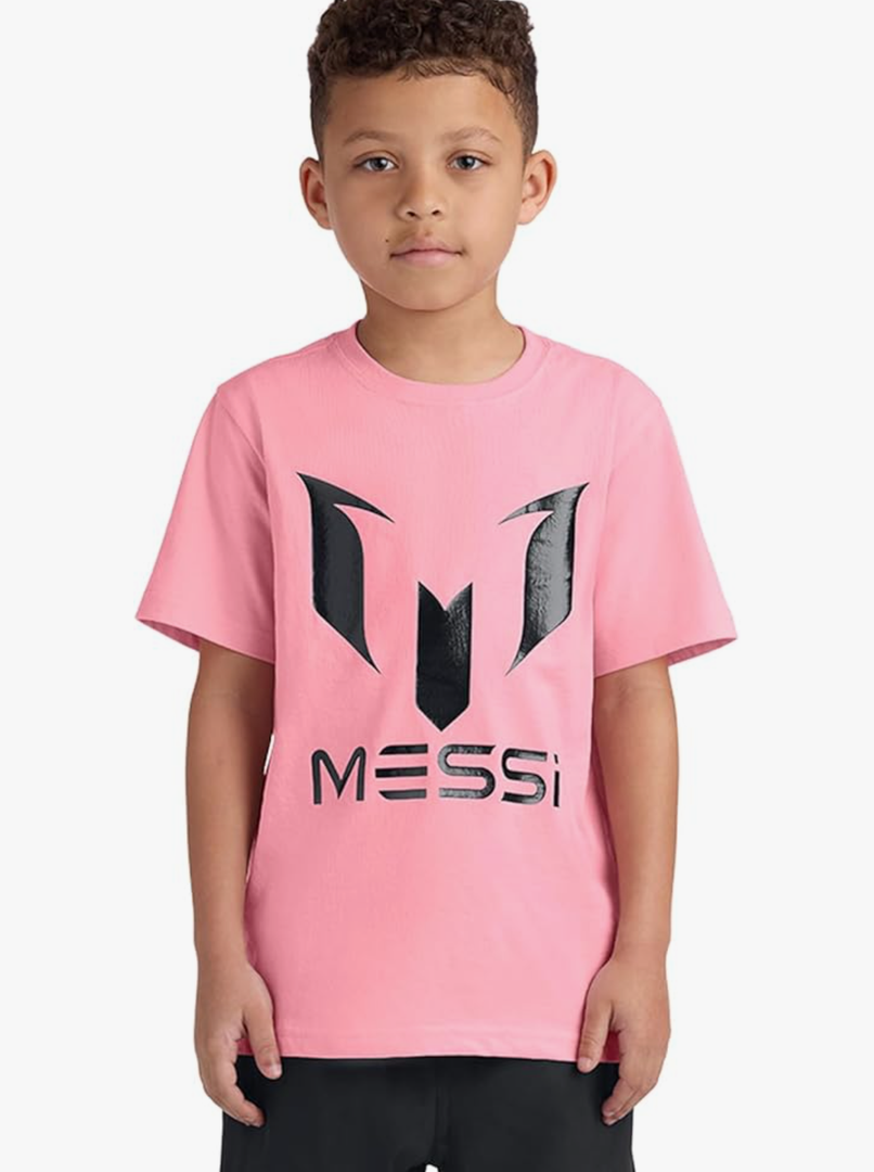 Messi Boys Lifestyle Short Sleeve T-Shirt, Slim-fit Graphic Tee, Cotton Blend Fabric, Size 7