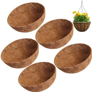 ASkinds 5Pack Round Coco Liners for Hanging Basket, 12" Hanging Basket Coco Liners Replacement, Fiber Planter Basket Liners for Hanging Basket Flowers Vegetables