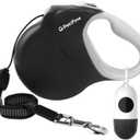 PetiFine Retractable Dog Leash with Dispenser and Poop Bags,30 FT Heavy Duty Dog Walking Leash for Medium/Large Dogs up to 110 lbs, 360 Tangle-Free Long Retract Dog Lead, One-Hand Brake, Black