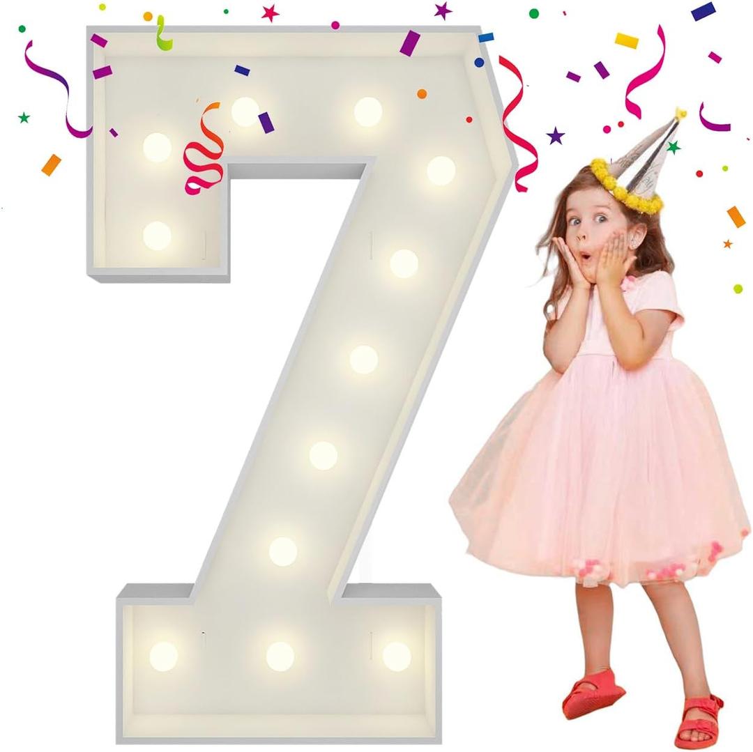 4FT Light Up Numbers Letters, Mosaic Numbers for Balloons, Marquee Light Up Letters, Giant Mosaic Balloon Number 7 for 17th Birthday Decor for Girls, 70th Anniversary Decor, Balloon Arch Kit