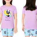 Topgal Moon Panda Pajamas Kids Cotton Rainbow Short Sleeves Shorts & Checkered Pant 3 PCS Soft Jammie Size 12