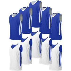 10 Pack Youth Boys Reversible Mesh Performance Athletic Basketball Jerseys Blank Team Uniforms for Sports Scrimmage Bulk (Medium)