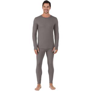 Cuddl Duds Mens Heavyweight Cold Weather Fleece Lined Thermal Set – Long Sleeve Shirt & Leggings – Lounge Sets for Men (Gray) XXL