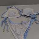 ZAFUL Women Triangle String Two Piece Bikini Fishnet Mesh Tie Shell Decor Tanga 2 Piece Swimsuit (Large, 1-light Blue)