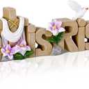 Maitys He is Risen Table Top Decoration Christian Resin Sign Cross Dove Flowers Easter Table Decor Centerpieces Decorations for Home Dining Room Spring(Natural)