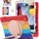 BATYUE for iPad 9th/ 8th/ 7th Generation Case (iPad 10.2 inch Rugged Case 2021/2020/2019) with Screen Protector, Rotating Stand/Pencil Holder/Carrying Shoulder Strap (Colourful Red) (A11-Ring Kickstand(Colorful Red))