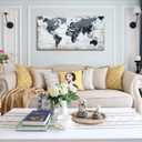 world map Canvas Wall Art Black Wall Decor Office Map of the world Pictures for Living Room Decoration Map Picture Framed Artwork for Home Bedroom Decoration 20"x40"
