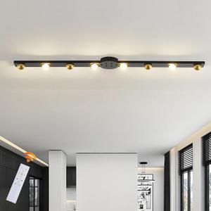 Garwarm Modern Ceiling Light Track Lighting, 56 Inch Dimmable LED Kitchen Ceiling Light Fixture with Remote 8-Light LED Chandelier for Bedroom Dining Room 45W Black