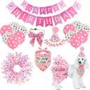 Dog Birthday Bandana Hat Girl Dogs Birthday Party Supplies Red Bowtie Dogs Tutu Skirt for Girl Dog Birthday Decorations (Pink)