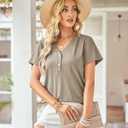 LAISHEN Women's V Neck Summer Tops Casual Henley Button Down T Shirts Tunic 2024 (XL)