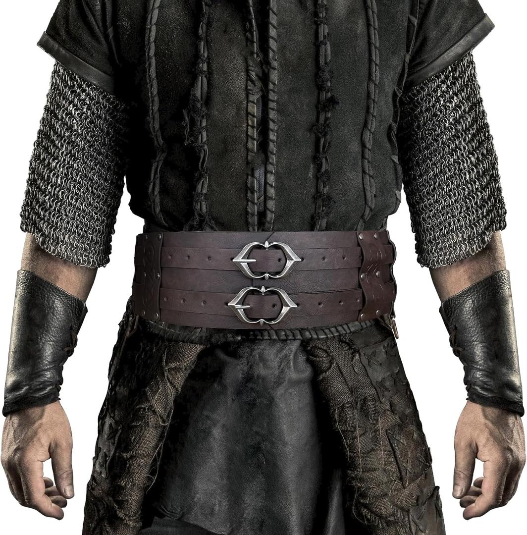 HiiFeuer Viking Wide Belt, Medieval Faux Leather Armor Belt, Knight Corset Belt, LARP Halloween Costume (Brown B)