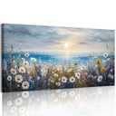 crmotu Coastal Daisy Flower Wall Art, Seaside Sunset Landscape Large Artwork, Beach Wildflower Rustic Pictures Canvas Prints, Seascape Blue Paintings Wall Decor Living Room Bedroom Kitchen 20X40 In