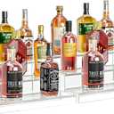 JUESHA 2 Pack Tiers Bar Shelves for Liquor Bottles, 15" Clear Acrylic Risers Display Racks Stands for Figures Pops Cupcake Perfume Collections (Clear)
