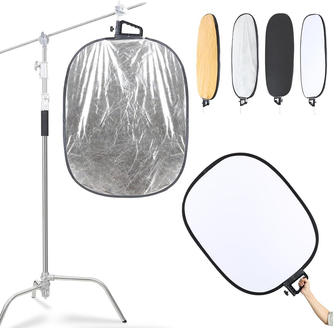 5 in 1 Photography Reflector 27x35inch (72x90cm) Collapsible Light Reflector with Handle & Connection Adapter,Portable Light Reflectors Diffuser Panel Photography Kit for Studio Video&Outdoor Lighting