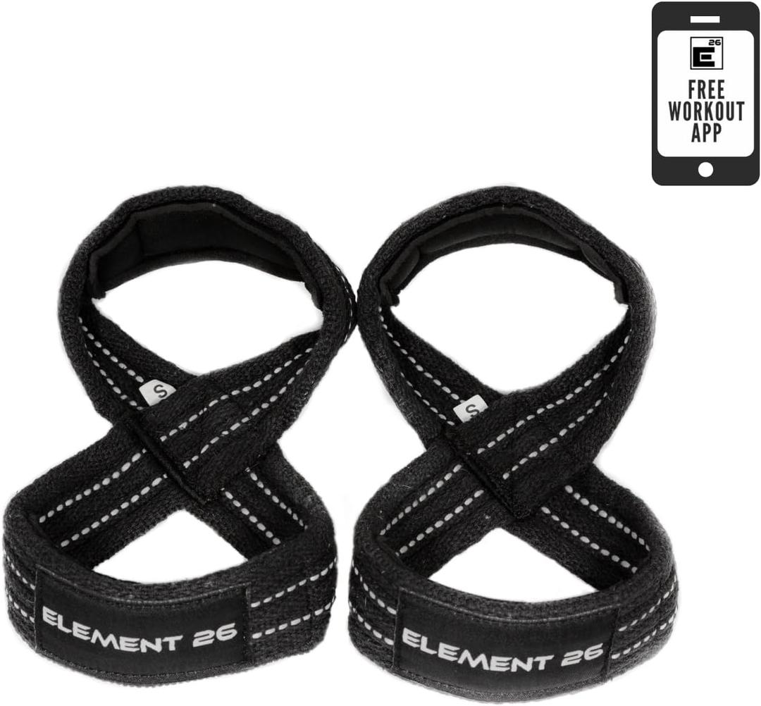 Element 26 Padded Figure 8 Lifting Straps - Weightlifting Straps - Figure 8 Straps - Wrist Straps for Men, Women, Weight Lifting, Deadlifts - Deadlifting Straps (Small, Black)