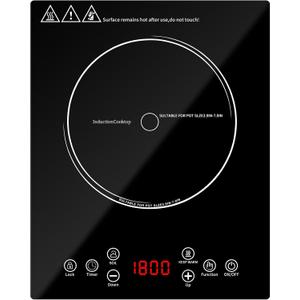 Single Induction Cooktop,1800W Portable induction Cooktop，Portable induction hot plate with LCD touch control,9 Levels,10H,Safety Lock, 110V single burner induction Cooktop