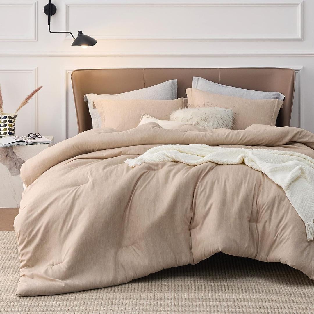 Bedsure Queen Comforter Set - Warm Sand Comforter Queen Size, Soft Bedding for All Seasons, Cationic Dyed Bedding Set, 3 Pieces, 1 Comforter (90"x90") and 2 Pillow Shams (20"x26"+2")