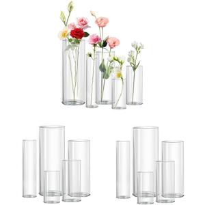15pcs Clear Glass Vase for Centerpieces, 4,6,7.5,8,10 inch Tall Cylinder Flower Vase Bulk Floating Candle Holder for Wedding Table Home Dcor and Party