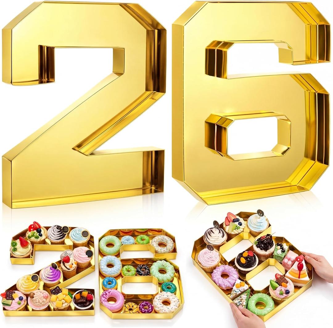 2 Pcs 13.7" 26 Cardboard Charcuterie Numbers Fillable Graduation Board Number Large Fillable Numbers 2026 Letters Trays for Food Chocolate Candy School Congrats Grad Party Supplies(Gold)
