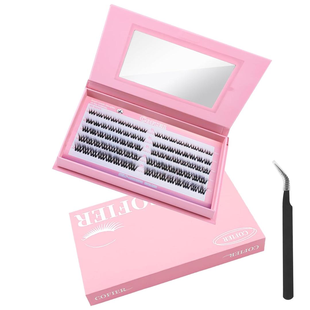 Glue-Free Wispy Lash Clusters Kit, 90 Pcs Individual Eyelash Clusters- DIY Lash Extension Kit with eyelashes Tweezers, Natural Fluffy Fake Lashes, Beginners Friendly (Nova(10-18mm/80PcS) C Curl))