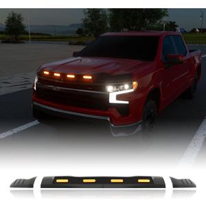 3Pcs Hood Protector with LED Light Compatible with 2022-2026 Chevy Silverado 1500 LT Lightshield Glossy Black Hood Deflector Replacement for 2022-2026 Chevy Silverado Accessories