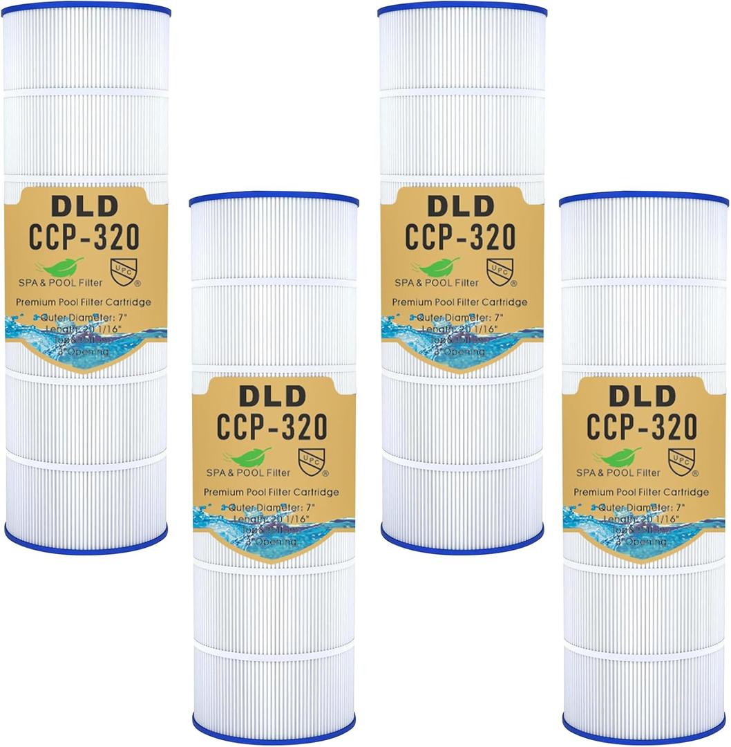 DLD CCP320 Pool Filter Cartridges, Compatible with Pentair Clean & Clear Plus 320, Replaces Pentair R173573、Unicel C-7470、Filbur FC-1976, PCC80-PAK4, L x OD:20 1/16"x 7"|320 sq.ft，4-Pack
