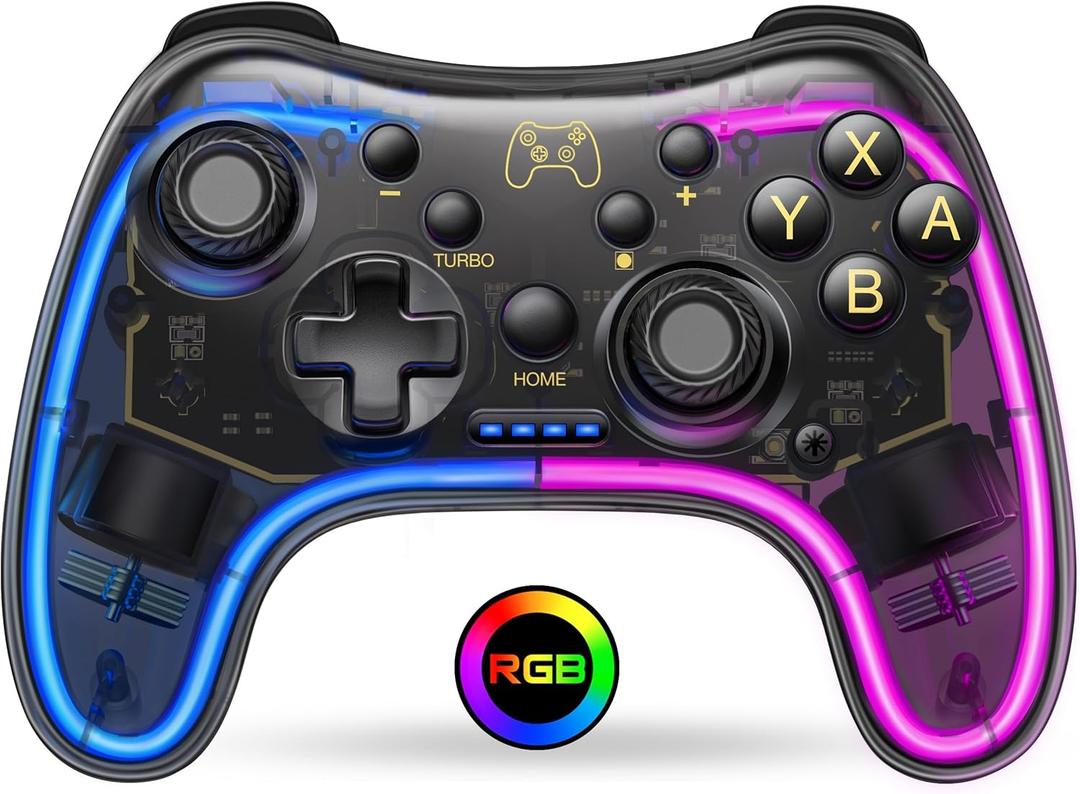 Switch Controller Compatible with Switch/Lite/OLED Controller, Switch Pro Controller With RGB Breathing LED, Switch Controllers Remote Supports Multi-Platform&App with Turbo, Wake-up Function (Standard Joystick)