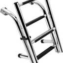Folding Stainless Steel Boat Ladder 4 Step Pontoon 2+2 Step Portable Transom Mount Marine Stepladder, Rated to 400 Pounds