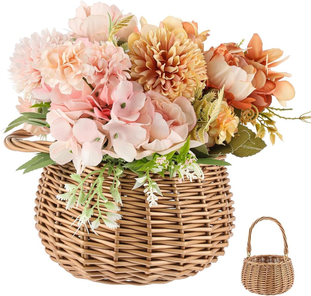 Weysat Small Flower Girl Basket with Handle Wicker Rattan Flower Basket Set, Rustic, Hand Woven for Wedding Girl Home Decorations Picnic Garden Candy Sweets Gifts (Natural)