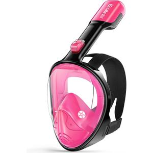 Greatever Full Face Snorkel Mask, Snorkeling Gear for Adults with Latest Dry Top Breathing System and Detachable Camera Mount, Foldable Snorkel Mask Adult, Snorkels Anti-Fog & Anti-Leak (Small-Medium, Plum Pink)