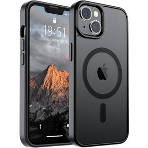 SUPFINE Magnetic for iPhone 14 Case & iPhone 13 Case (Compatible with MagSafe)(Military Grade Drop Protection) Slim Translucent Matte Shockproof Phone Cover,Black