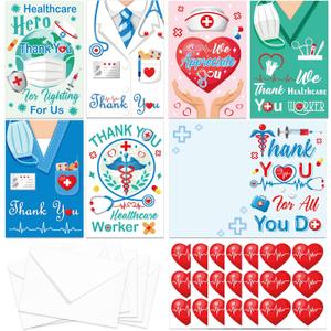 HOWAF 35pcs Nurse Day Gift Cards, Nurse Appreciation Week Greeting Cards for Nurses Themed Party Supplies, Thank You Nurses Party Favors Paper Cards with Envelope and Nurse Themed Stickers