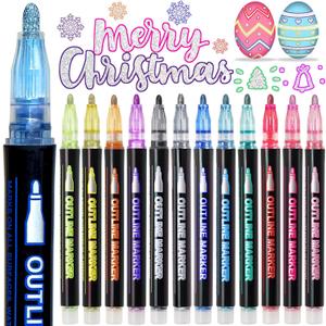 Glitter Markers Outline Pens Metallic,12 Cute Art Supplies Kids 6-8 9-12 10-12 Year Old Tween Teen Girl Gifts Trendy Stuff,Arts Crafts Kids Ages 8-12,Crafts Girls 8-12 Shimmer Sparkle Cool Fun Drawing