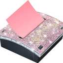 Rhinestone Self Sticky Note Holder Post it Note Dispenser Pop-Up Sticky Notes Dispenser 3 x 3 inch Post it Dispenser for Office Desk Accessories(Pink)
