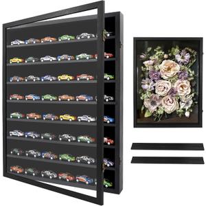 Shadow Box Frame Display Case 18x24 with Removable Shelves, Deep Memory Box Trinket Knick Knack Shelf Cabinet for Collector, Keepsake Coins Military Medals Wedding Flowers Black