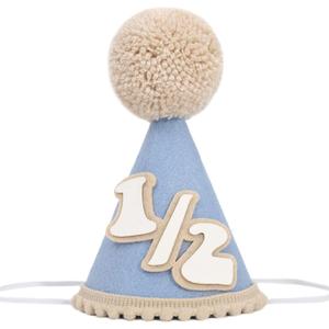 Boys Blue Half Birthday Cake Smash Outfit-Six Months Baby Party Crown Hat Photo Props,Kids Half Way To One Birthday Party Decoration(light blue)