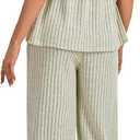 LYANER Women's 2 Piece Outfits Ribbed Knit Peplum Cami Top Wide Leg Pants Lounge Set