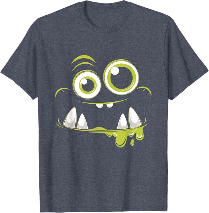 Cute Monster Face Halloween Costume Cute Monsters T-Shirt, Color: Heather Blue, Size Small