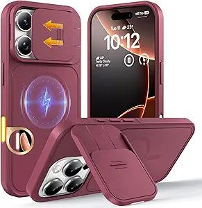 TOCOL for iPhone 16 Pro Max Case with Slide Camera Cover, Kickstand and Camera Control Button, Fit for MagSafe, Rugged Solid Phone Case, NonSlip, Drop Protection, Wine