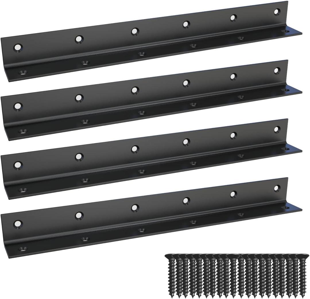 L Bracket,Heavy Duty Corner Brace,Stainless Steel Shelf Bracket,Black Large Angle Brackets, Metal Braces for Wood Aufuga (4, 11*1*1inch)