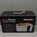 Mueller UltraToast Stainless Steel Toaster 4 Slice Extra-Wide 1.6" Slots for Artisan Bread, Bagels & Frozen Waffles, 6 Browning Levels, LED Display, Cancel/Defrost/Reheat, Removable Crumb Tray