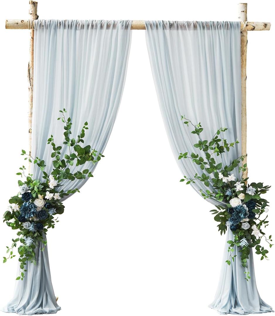 Ling's moment Wedding Arch Flowers for Wedding Ceremony Arrangement Decor, 2 Pcs Fake Flowers Swag Floral Garland Decoration, 2pcs Drapes Kit, Backdrop Stand for Party Wedding Gifts|Dusty Blue & Navy