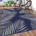 GENIMO Outdoor Rug 5' x 8' Waterproof for Patios Clearance, Reversible Outdoor Plastic Straw Camping Rug Carpet, Large Area Rugs Mats for RV, Picnic, Backyard, Deck, Balcony, Porch, Beach, Blue&Grey